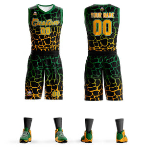 Custom Black Kelly Green-Yellow Spotted Graffiti Pattern Sports Uniform Basketball Jersey