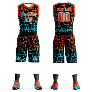 Custom Black Orange-Blue Spotted Graffiti Pattern Sports Uniform Basketball Jersey