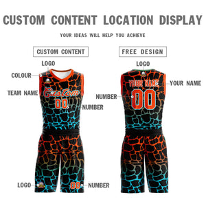 Custom Black Orange-Blue Spotted Graffiti Pattern Sports Uniform Basketball Jersey