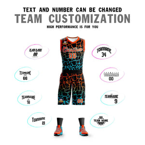 Custom Black Orange-Blue Spotted Graffiti Pattern Sports Uniform Basketball Jersey