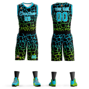 Maillot de basket-ball personnalisé, uniforme de sport, motif Graffiti, noir, bleu ciel, vert néon