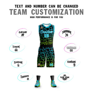 Custom Black Sky Blue-Neon Green Spotted Graffiti Pattern Sports Uniform Basketball Jersey