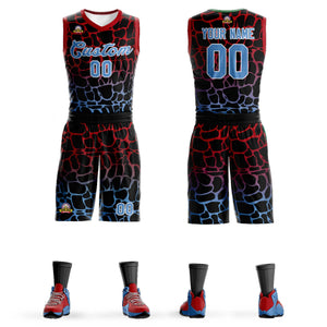 Custom Black Red-Powder Blue Spotted Graffiti Pattern Sports Uniform Basketball Jersey