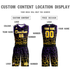 Maillot de basket-ball uniforme de sport à motif Graffiti tacheté noir violet-jaune personnalisé