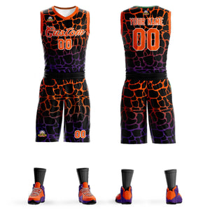 Custom Black Orange-Purple Spotted Graffiti Pattern Sports Uniform Basketball Jersey