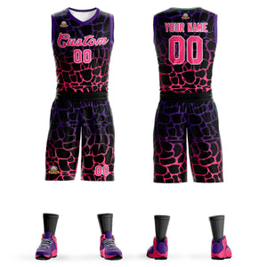 Custom Black Purple-Pink Spotted Graffiti Pattern Sports Uniform Basketball Jersey