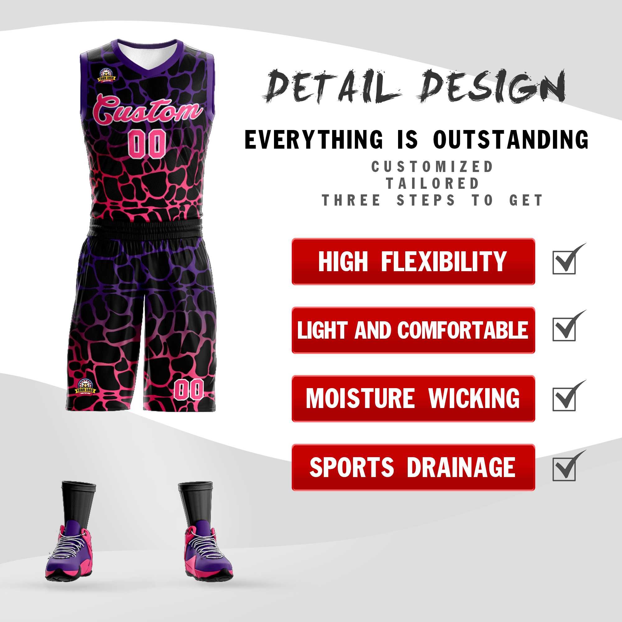 Custom Black Purple-Pink Spotted Graffiti Pattern Sports Uniform Basketball Jersey