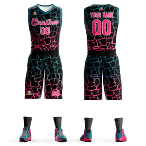 Custom Black Midnight Green-Pink Spotted Graffiti Pattern Sports Uniform Basketball Jersey