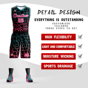 Custom Black Midnight Green-Pink Spotted Graffiti Pattern Sports Uniform Basketball Jersey