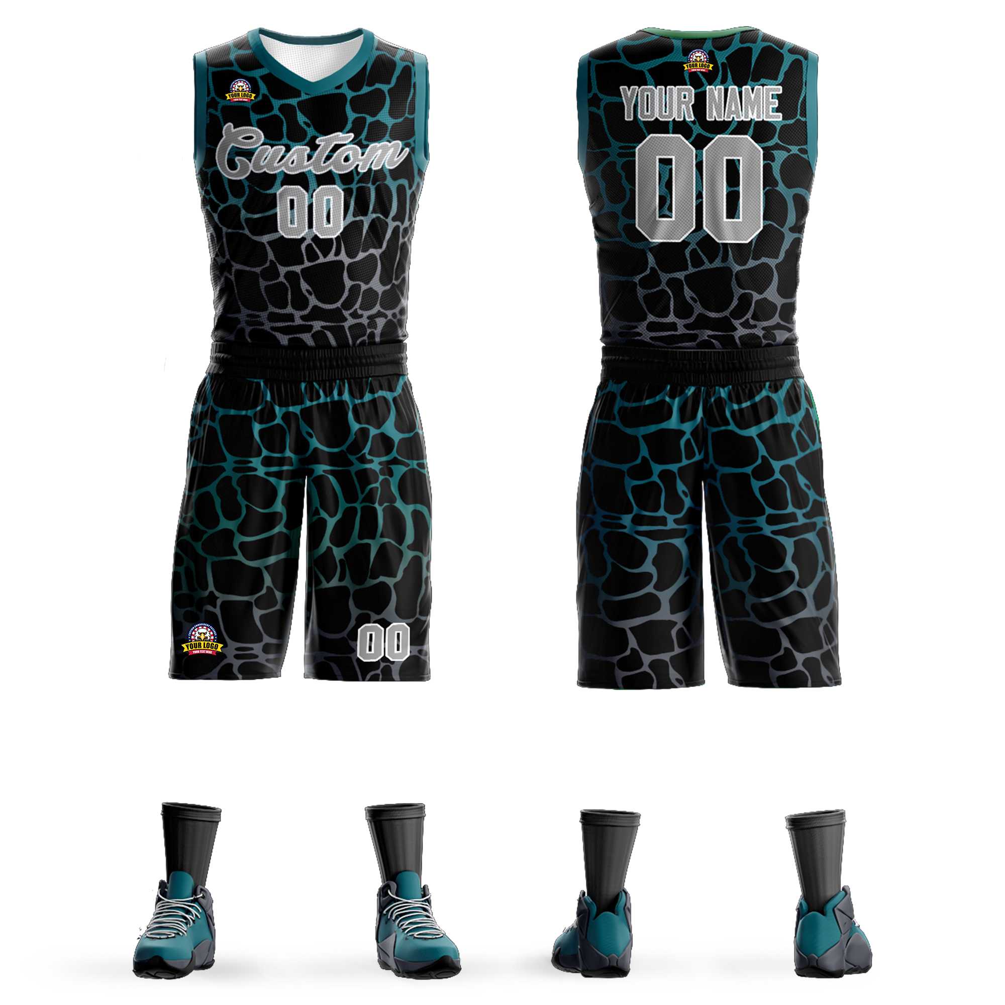 Maillot de basket-ball personnalisé noir minuit vert-gris tacheté motif Graffiti uniforme de sport