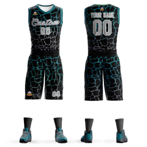 Custom Black Midnight Green-Gray Spotted Graffiti Pattern Sports Uniform Basketball Jersey