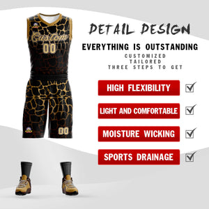 Custom Black Gold-Brown Spotted Graffiti Pattern Sports Uniform Basketball Jersey