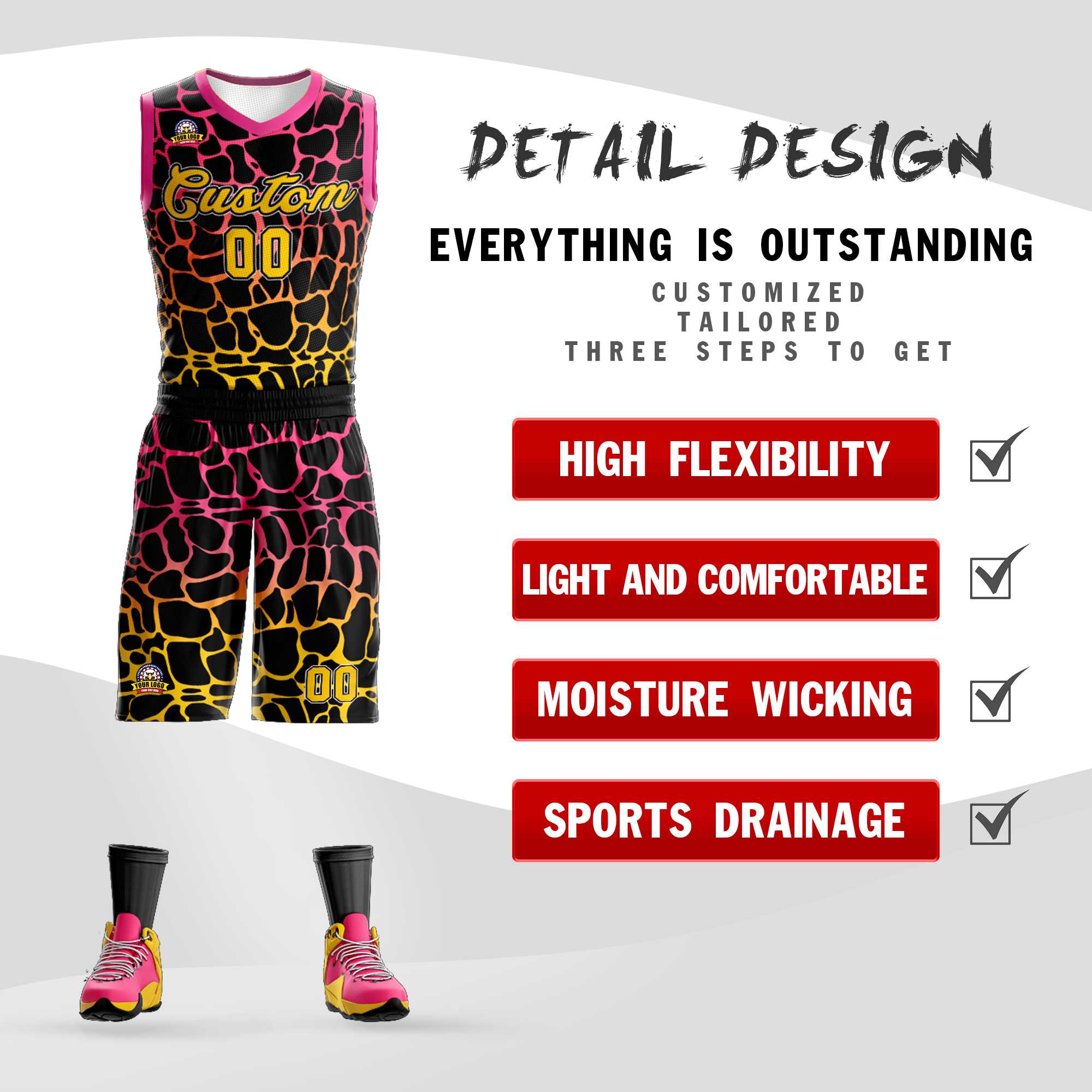 Custom Black Pink-Yellow Spotted Graffiti Pattern Sports Uniform Basketball Jersey