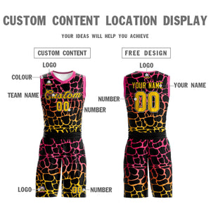 Custom Black Pink-Yellow Spotted Graffiti Pattern Sports Uniform Basketball Jersey