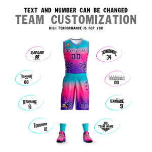 Custom Blue Pink-Purple Gradient Fashion Coconut Palm Pattern Sports Uniform Basketball Jersey