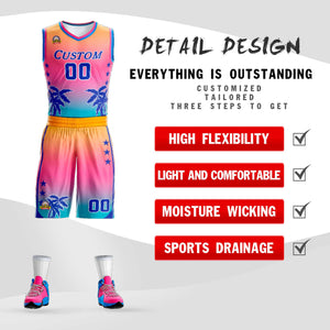 Custom Yellow Pink-Blue Gradient Fashion Coconut Palm Pattern Sports Uniform Basketball Jersey