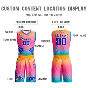 Custom Yellow Pink-Blue Gradient Fashion Coconut Palm Pattern Sports Uniform Basketball Jersey