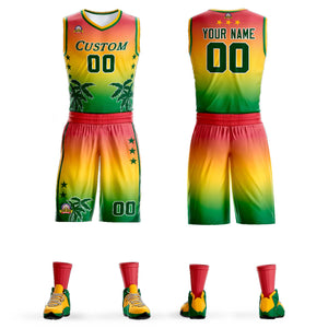 Custom Red Yellow-Green Gradient Fashion Coconut Palm Pattern Sports Uniform Basketball Jersey