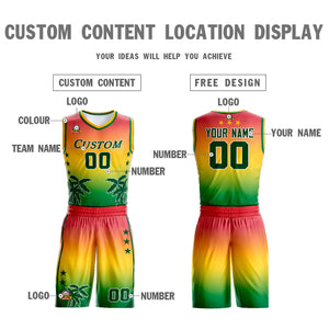 Custom Red Yellow-Green Gradient Fashion Coconut Palm Pattern Sports Uniform Basketball Jersey