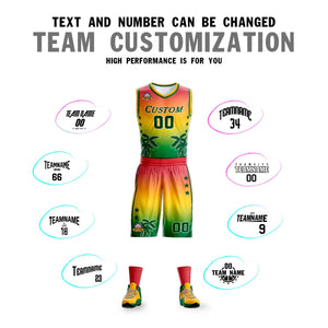 Custom Red Yellow-Green Gradient Fashion Coconut Palm Pattern Sports Uniform Basketball Jersey