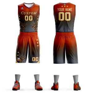 Custom Texas Orange Brown-Dark Gray Gradient Fashion Coconut Palm Pattern Sports Uniform Basketball Jersey