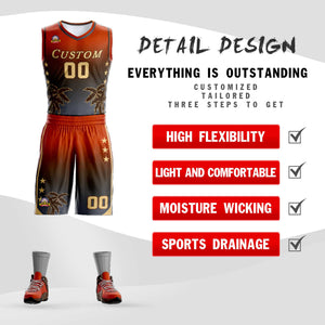 Custom Texas Orange Brown-Dark Gray Gradient Fashion Coconut Palm Pattern Sports Uniform Basketball Jersey