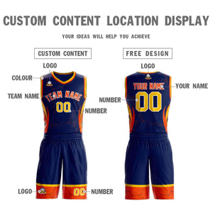 Custom Navy Orange-White Graffiti Pattern Sets Lightning Basketball Jersey