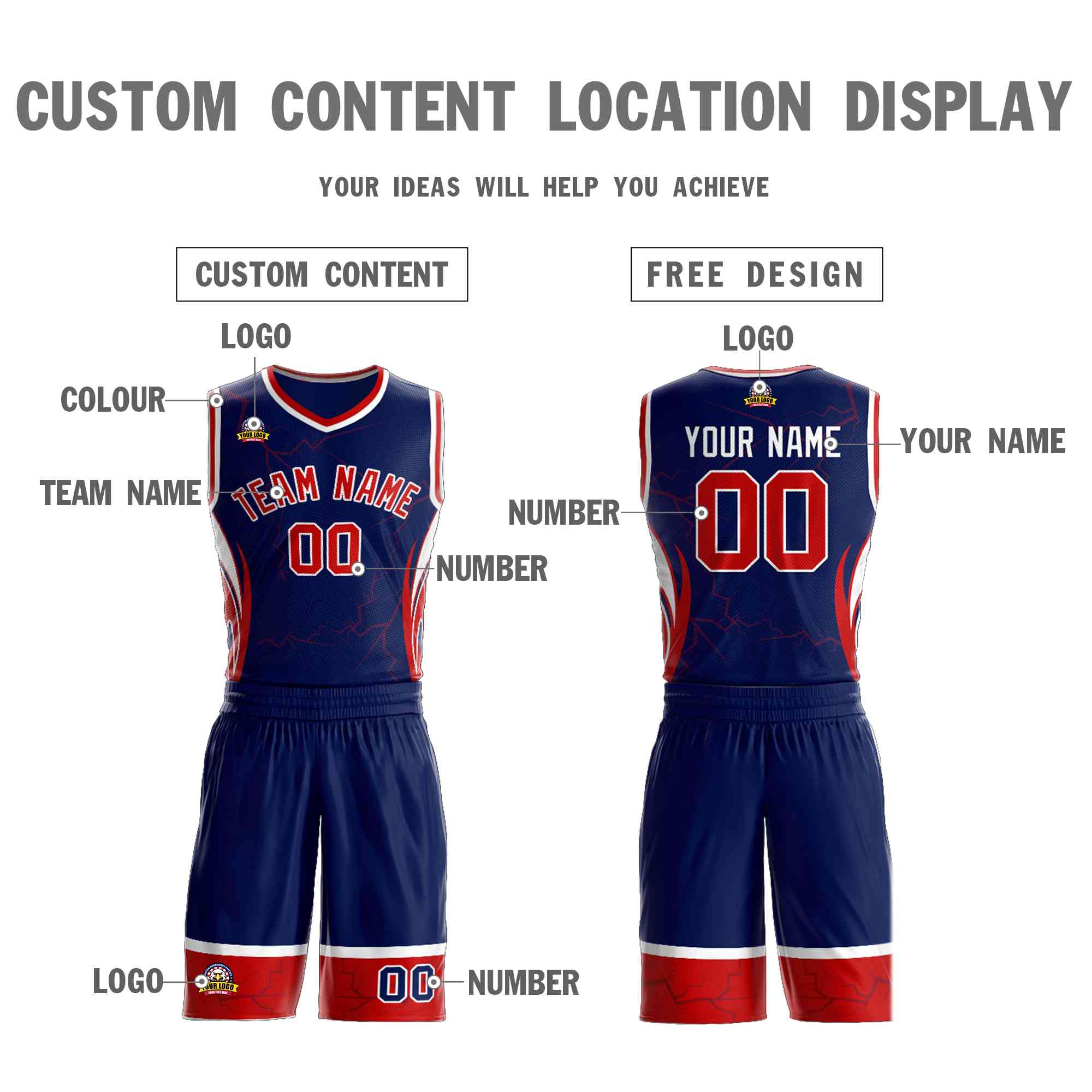 Custom Navy Red-White Graffiti Pattern Sets Lightning Basketball Jersey