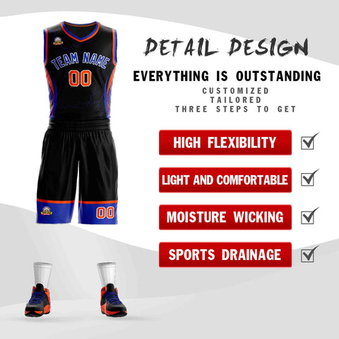 Custom Black Royal-White Graffiti Pattern Sets Lightning Basketball Jersey