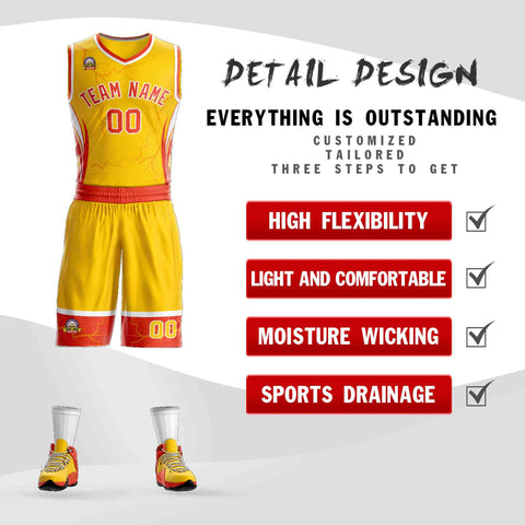 Custom Gold Orange-White Graffiti Pattern Sets Lightning Basketball Jersey