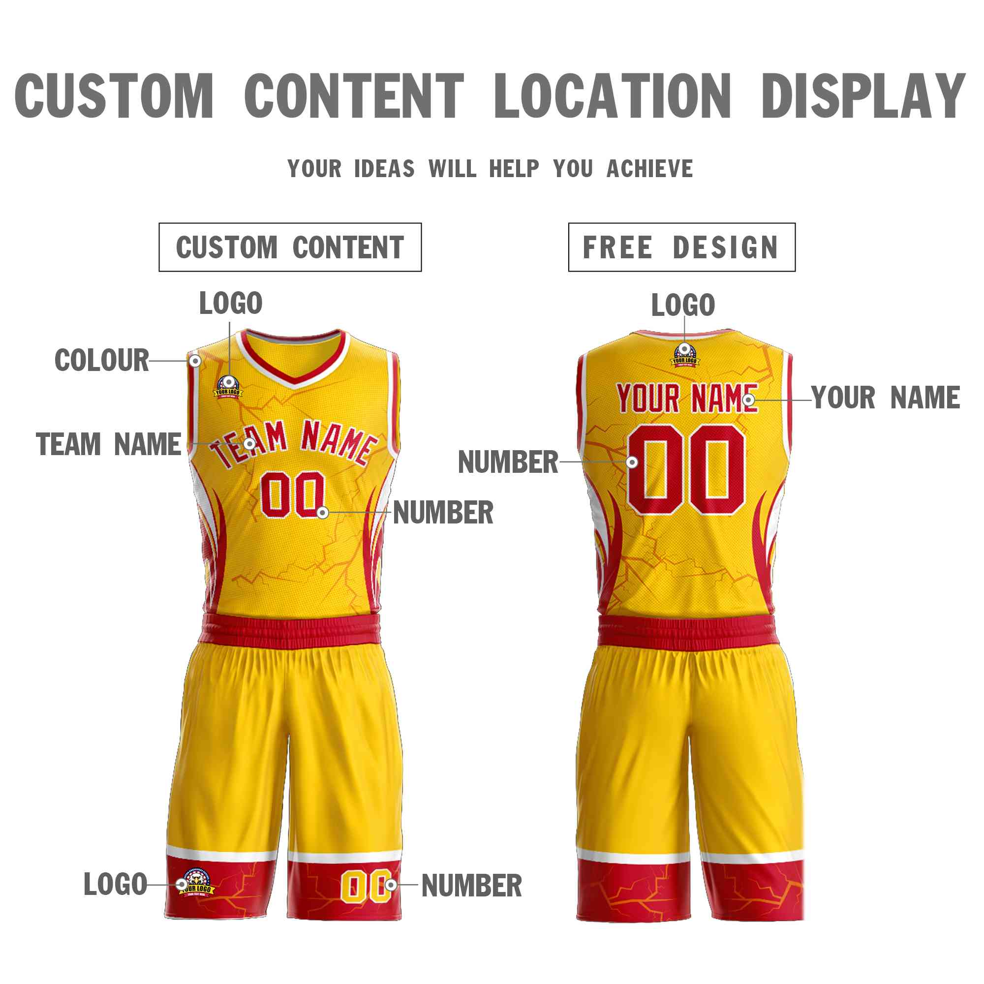 Custom Gold Red-White Graffiti Pattern Sets Lightning Basketball Jersey