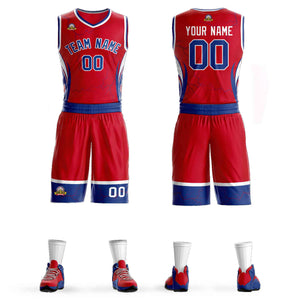 Custom Red Royal-White Graffiti Pattern Sets Lightning Basketball Jersey