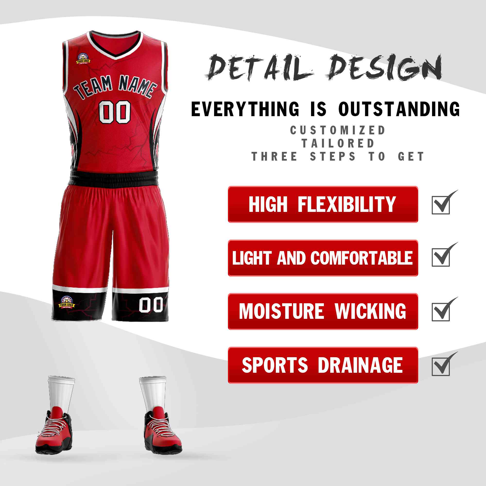 Custom Red Black-White Graffiti Pattern Sets Lightning Basketball Jersey