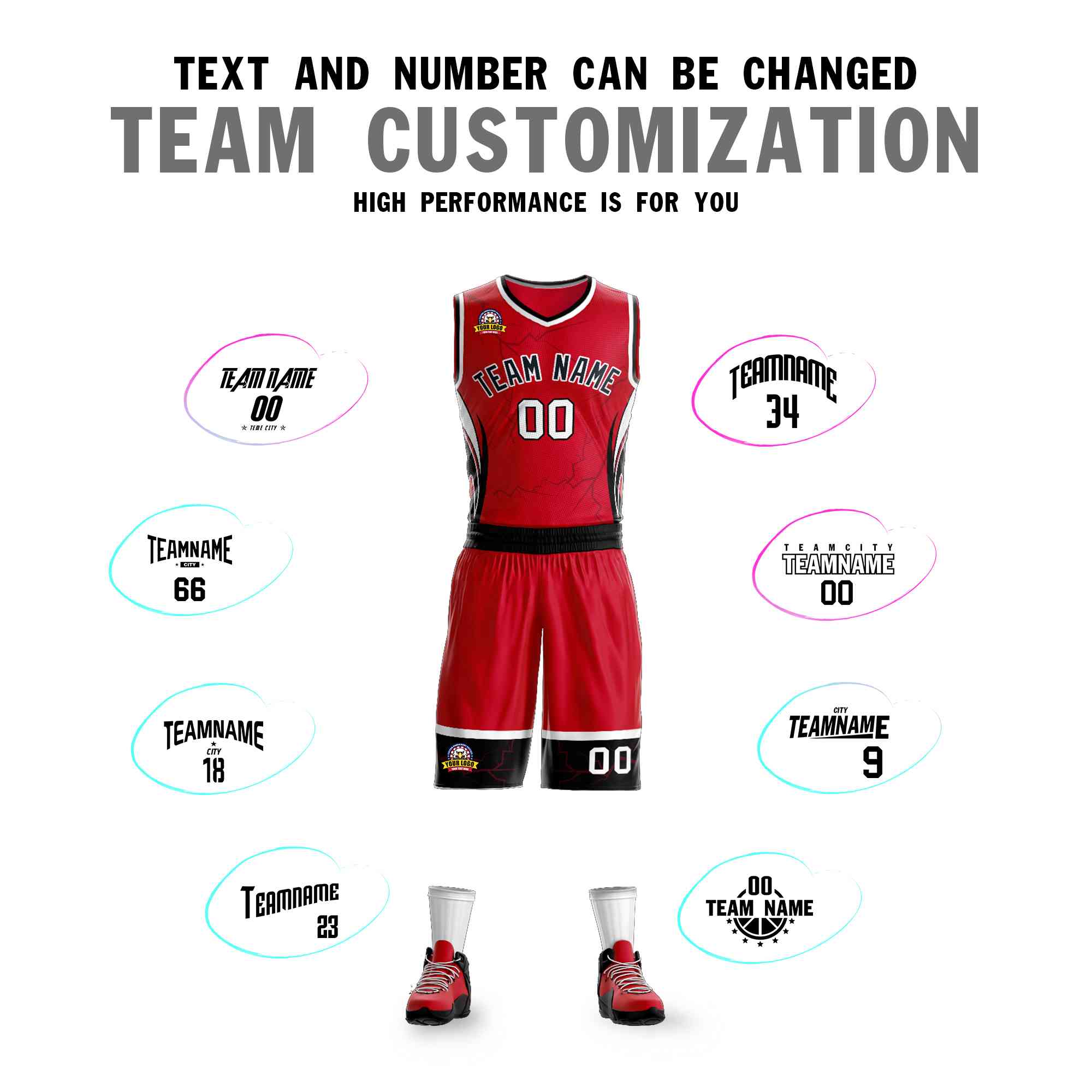 Custom Red Black-White Graffiti Pattern Sets Lightning Basketball Jersey