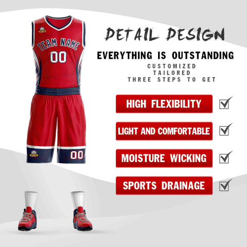 Custom Red Navy-White Graffiti Pattern Sets Lightning Basketball Jersey