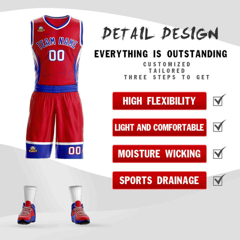 Custom Red Royal-White Graffiti Pattern Sets Lightning Basketball Jersey