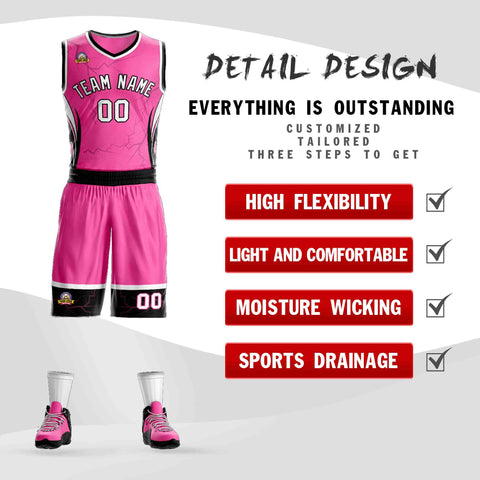 Custom Pink White-Black Graffiti Pattern Sets Lightning Basketball Jersey