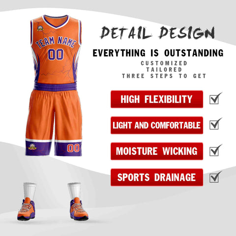 Custom Orange Purple-White Graffiti Pattern Sets Lightning Basketball Jersey