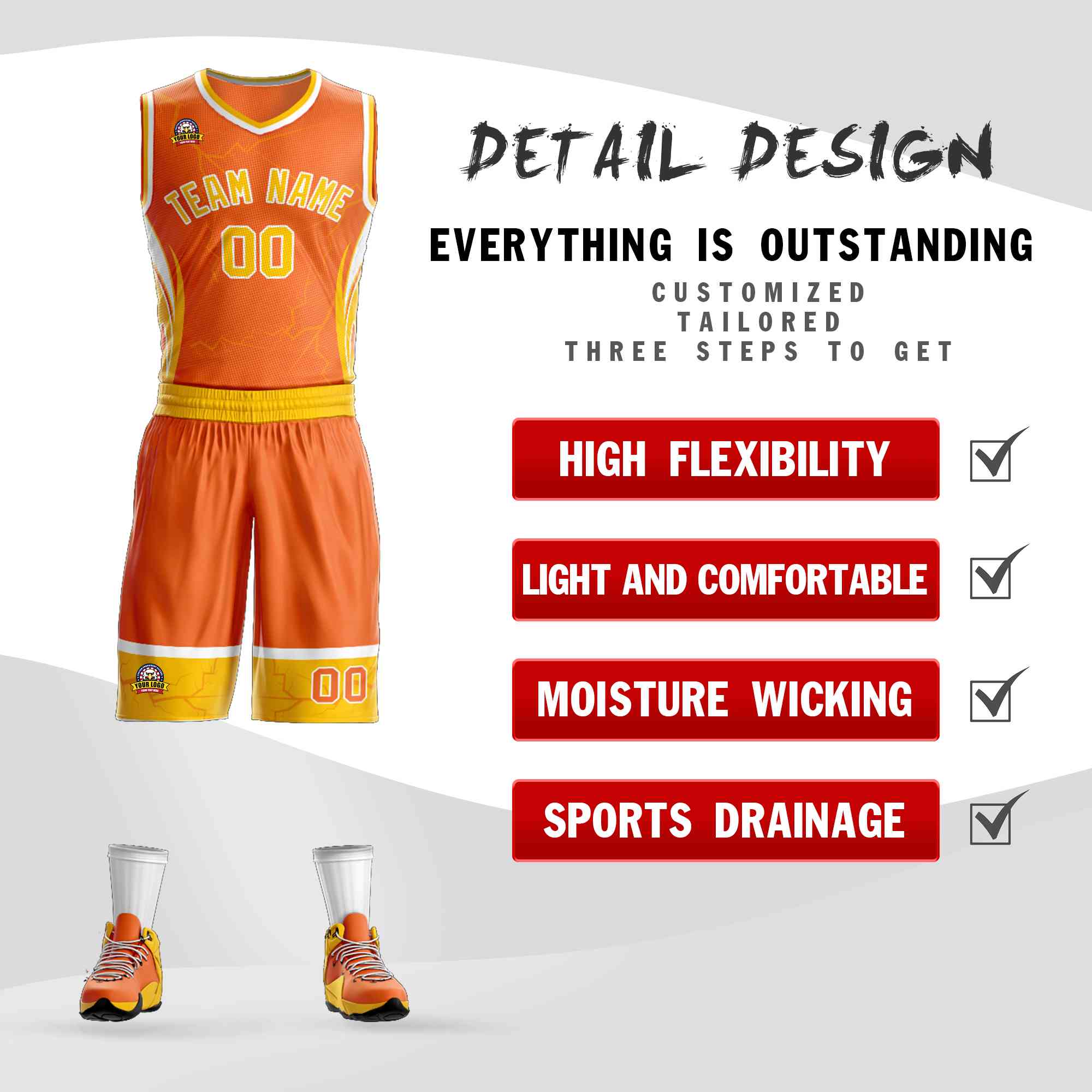 Le motif de graffiti personnalisé Orange or-blanc définit le maillot de basket-ball Lightning