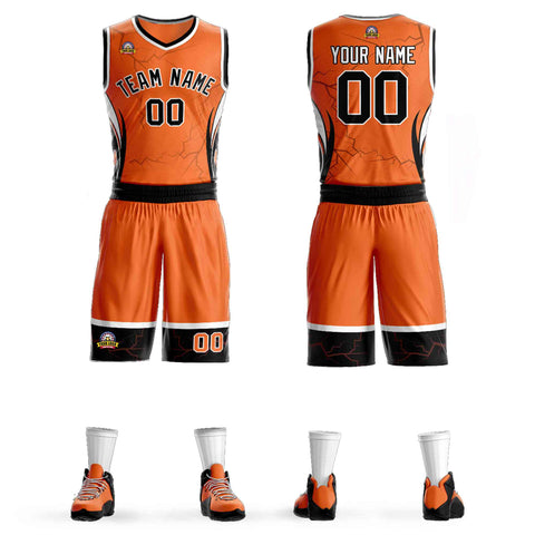 Custom Orange Black-White Graffiti Pattern Sets Lightning Basketball Jersey