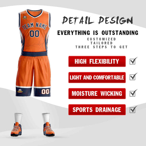 Custom Orange Navy-White Graffiti Pattern Sets Lightning Basketball Jersey