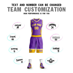 Custom Purple Gold-White Graffiti Pattern Sets Lightning Basketball Jersey