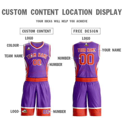 Custom Purple Orange-White Graffiti Pattern Sets Lightning Basketball Jersey
