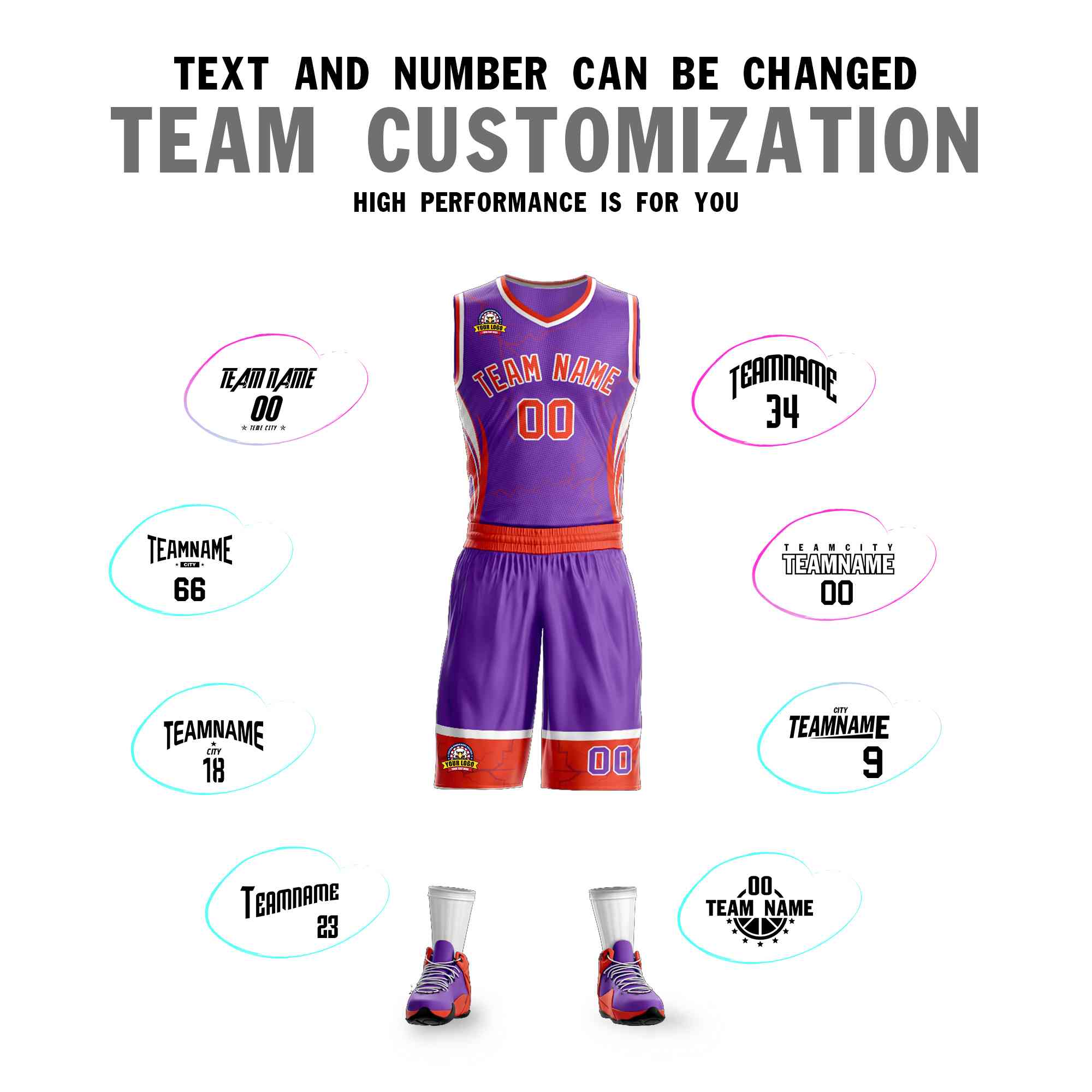 Custom Purple Orange-White Graffiti Pattern Sets Lightning Basketball Jersey