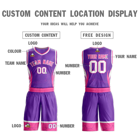 Custom Purple Pink-White Graffiti Pattern Sets Lightning Basketball Jersey