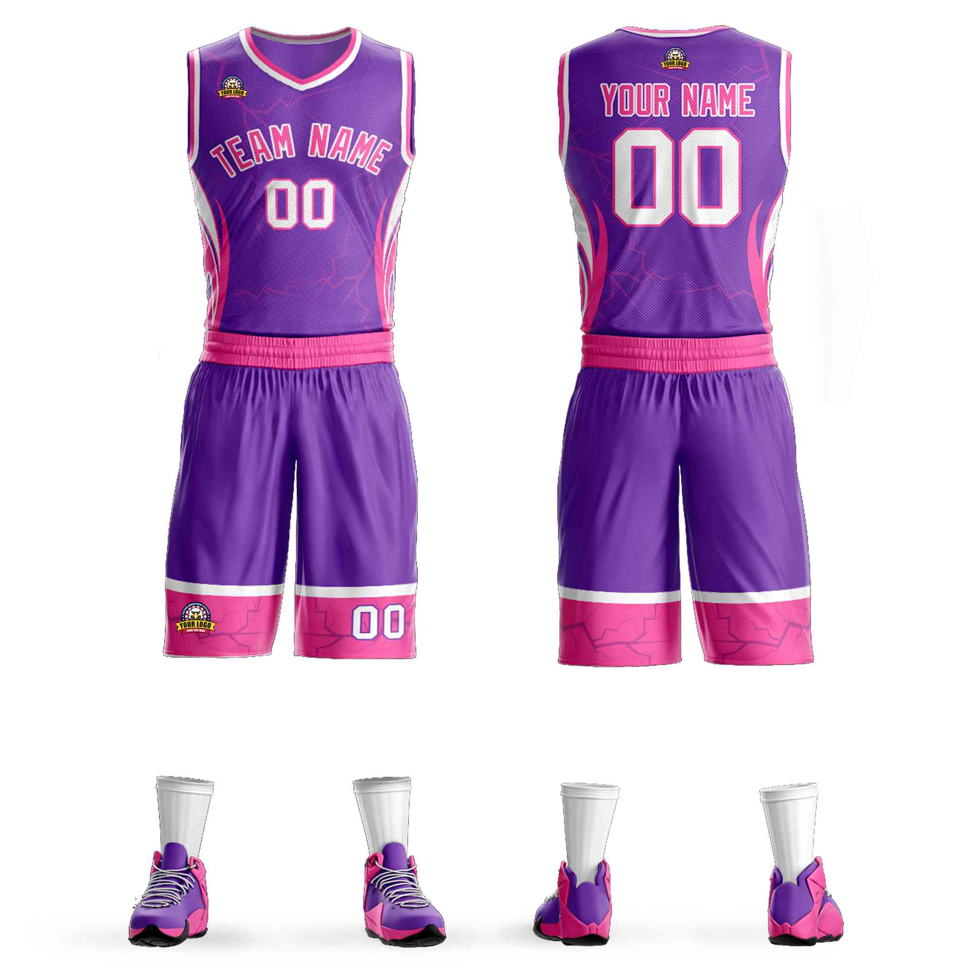 Le motif de graffiti personnalisé violet rose-blanc définit le maillot de basket-ball Lightning