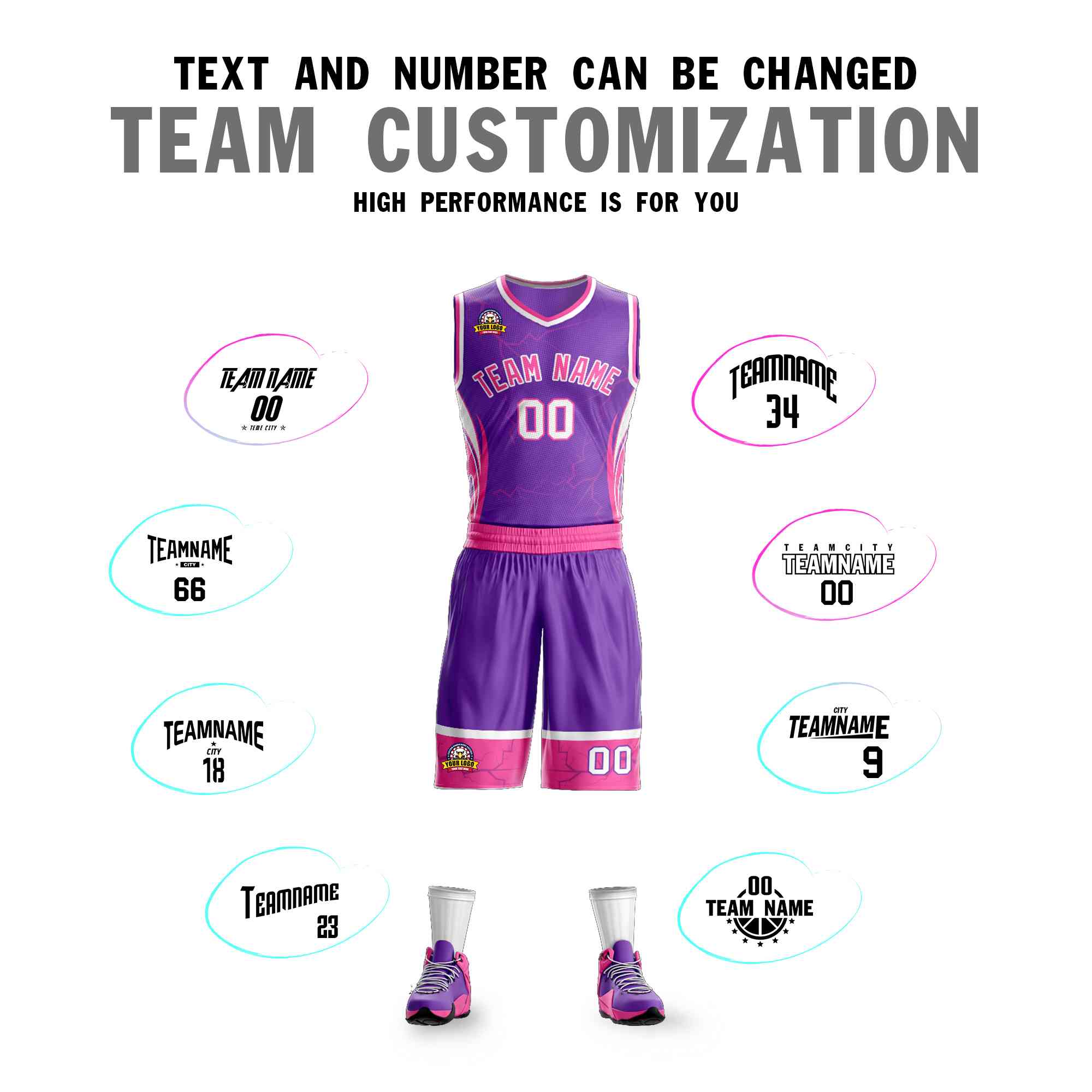 Custom Purple Pink-White Graffiti Pattern Sets Lightning Basketball Jersey