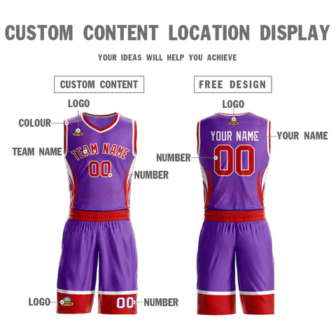 Custom Purple Red-White Graffiti Pattern Sets Lightning Basketball Jersey