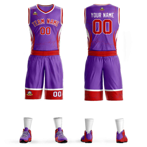 Custom Purple Red-White Graffiti Pattern Sets Lightning Basketball Jersey