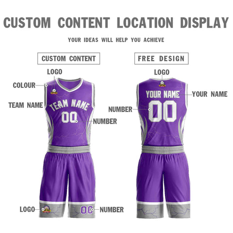 Custom Purple White-Gray Graffiti Pattern Sets Lightning Basketball Jersey